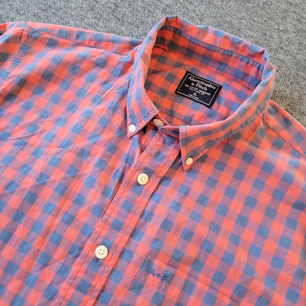 Abercrombie & Fitch Shirt Men's XL Red Blue Gingham Check Button Down Preppy